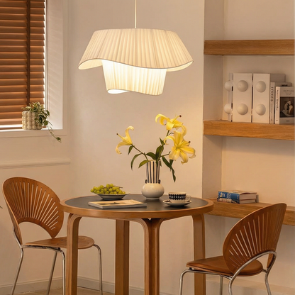 Modern Layered Wavy Pleated Fabric Pendant Light - Japandi Drum Chandelier