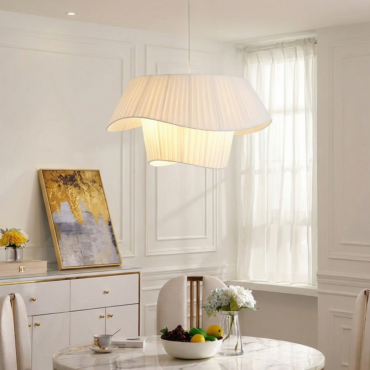 Modern Layered Wavy Pleated Fabric Pendant Light - Japandi Drum Chandelier