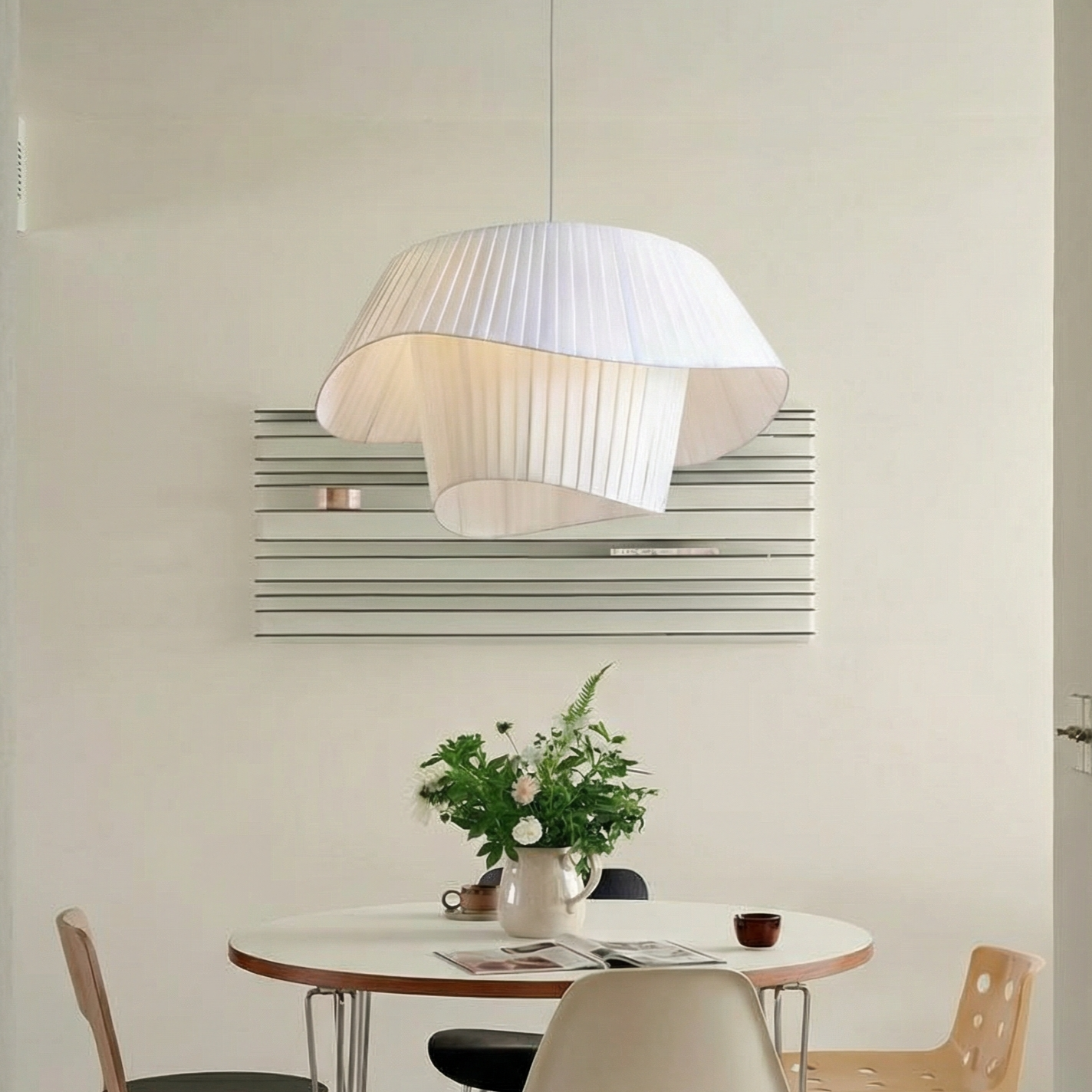 Modern Layered Wavy Pleated Fabric Pendant Light - Japandi Drum Chandelier
