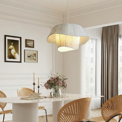 Modern Layered Wavy Pleated Fabric Pendant Light - Japandi Drum Chandelier