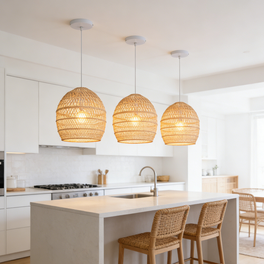 DemoLights Rattan Pendant Lampshade – Wicker Woven Hanging Light-[Modern pendant lighting for bedroom and living space]-Demolights UK