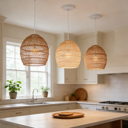 DemoLights Rattan Pendant Lampshade – Wicker Woven Hanging Light
