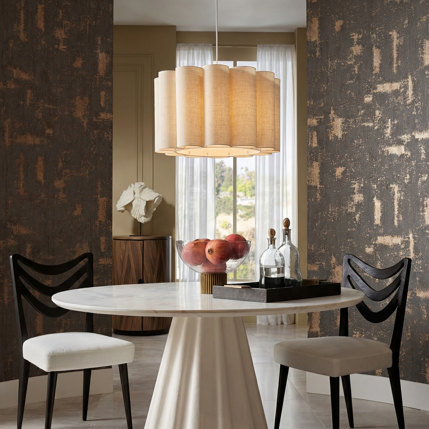 Modern Pleated Fabric Pendant Light - Scalloped Drum Chandelier