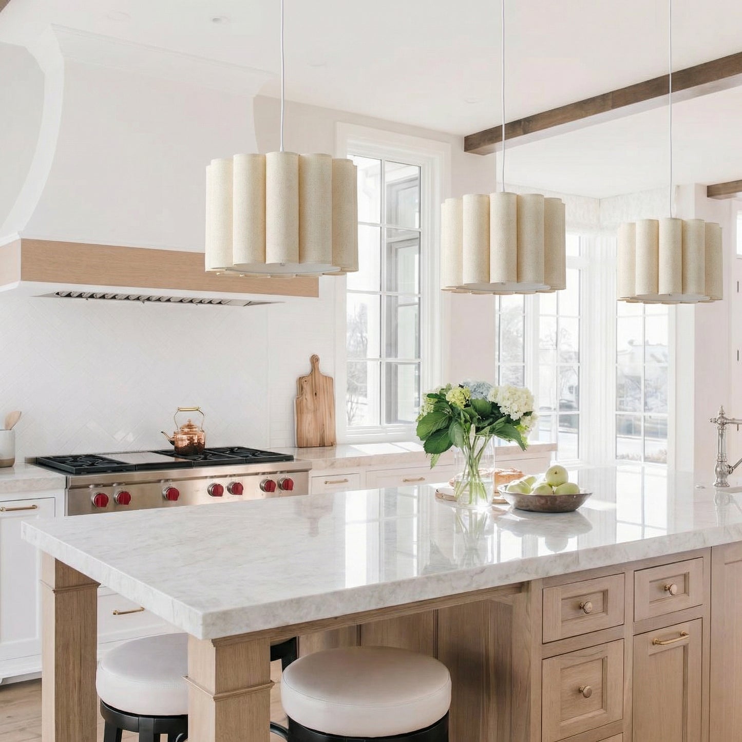 Modern Pleated Fabric Pendant Light - Scalloped Drum Chandelier