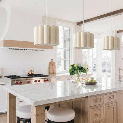 Modern Pleated Fabric Pendant Light - Scalloped Drum Chandelier
