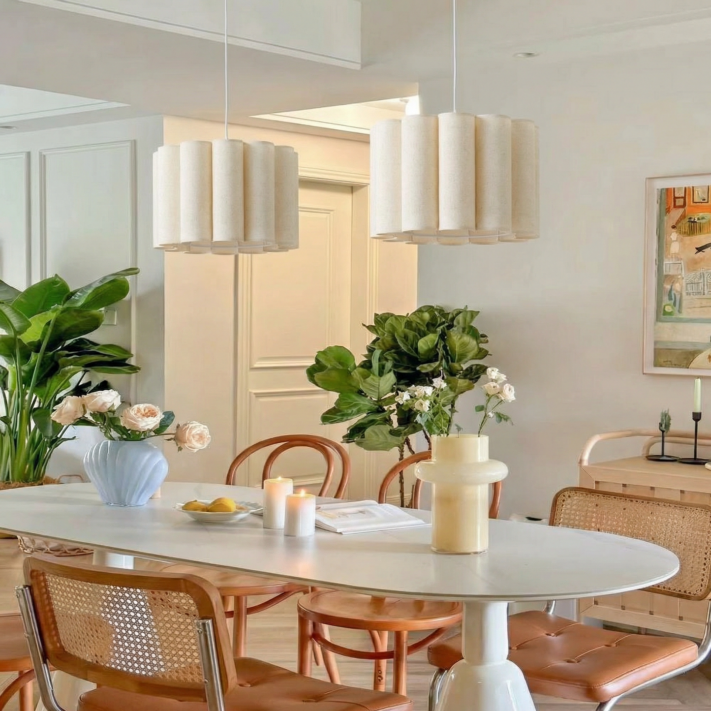 Modern Pleated Fabric Pendant Light - Scalloped Drum Chandelier