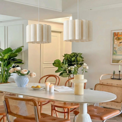 Modern Pleated Fabric Pendant Light - Scalloped Drum Chandelier