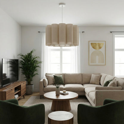 Modern Pleated Fabric Pendant Light - Scalloped Drum Chandelier
