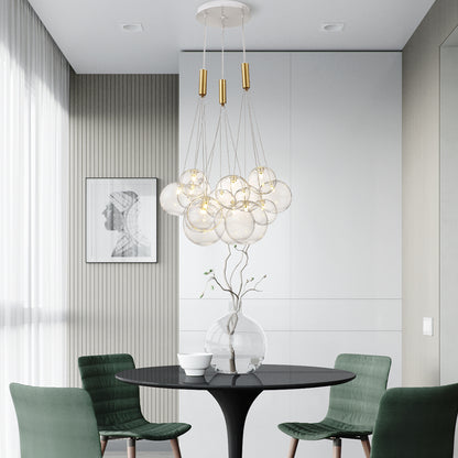 Modern Cascading Glass Globe Chandelier - Multi-Light Brass Pendant Ceiling Lamp