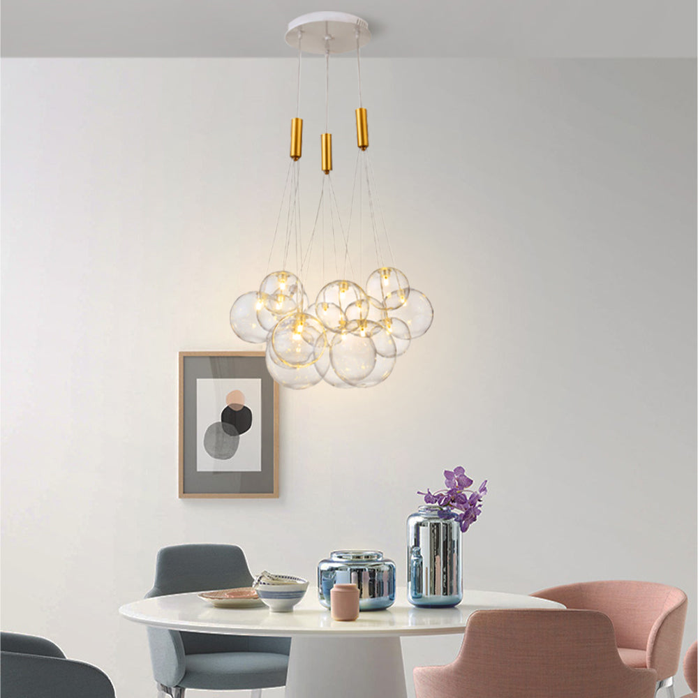 Modern Cascading Glass Globe Chandelier - Multi-Light Brass Pendant Ceiling Lamp