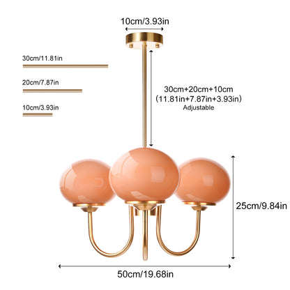 Modern Gooseneck Globe Chandelier - Mid-Century Pink & Orange Glass Pendant