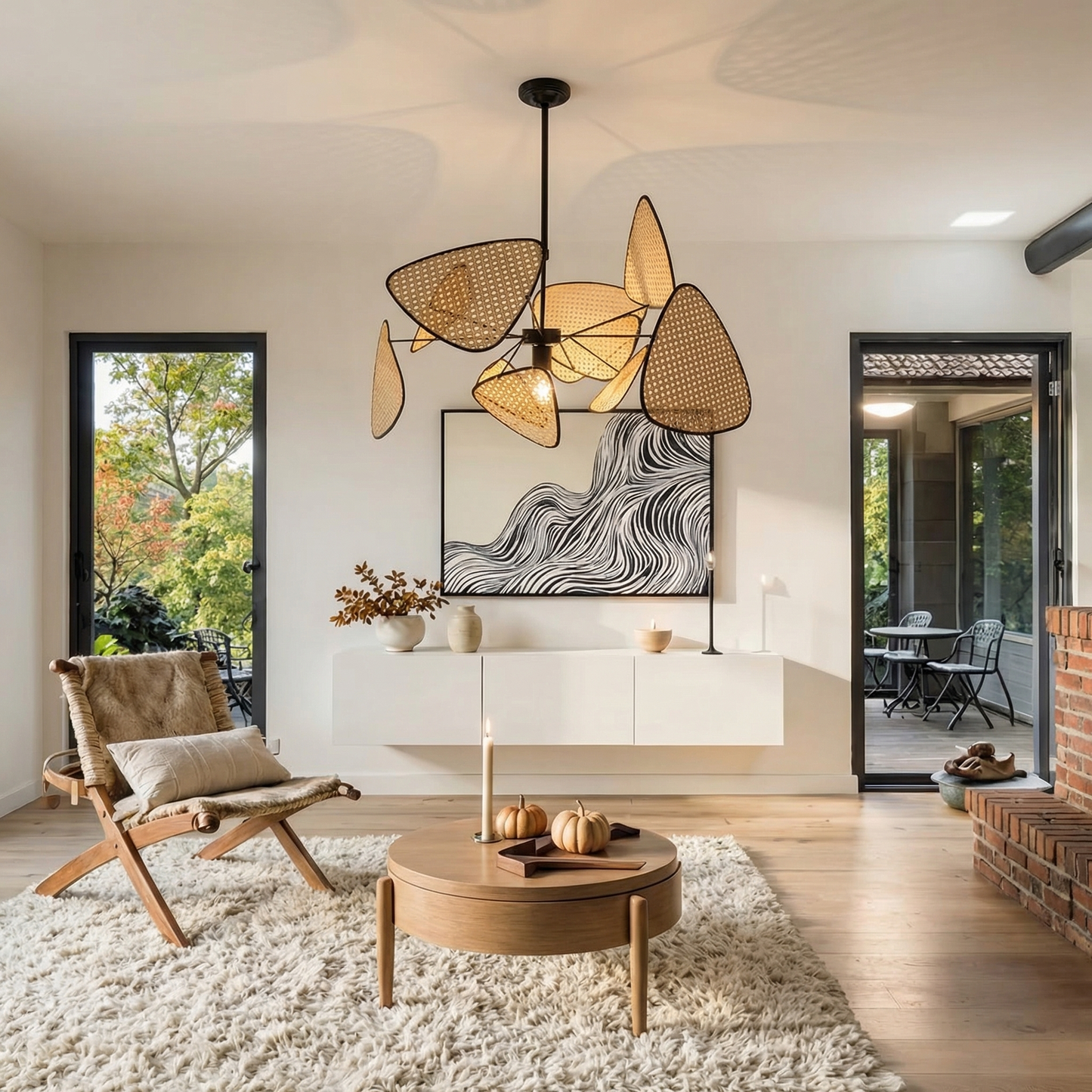 Modern Rattan Pendant Light – Artistic Multi-Leaf Woven Chandelier for Dining & Living Room