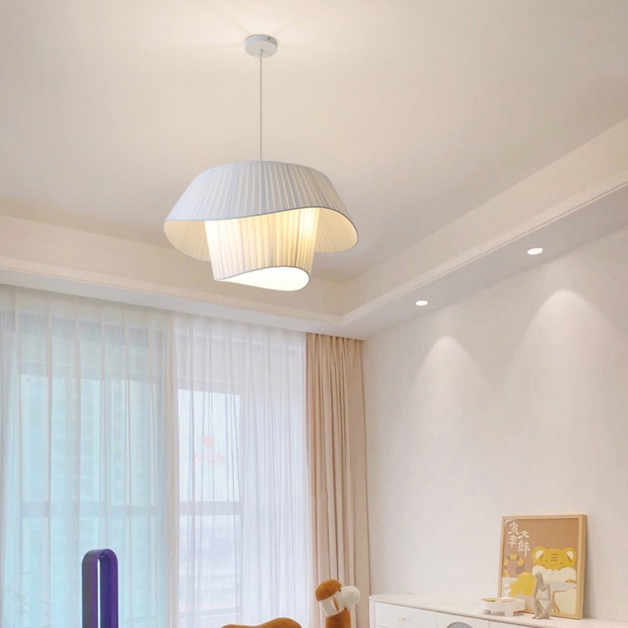 Modern Layered Wavy Pleated Fabric Pendant Light - Japandi Drum Chandelier