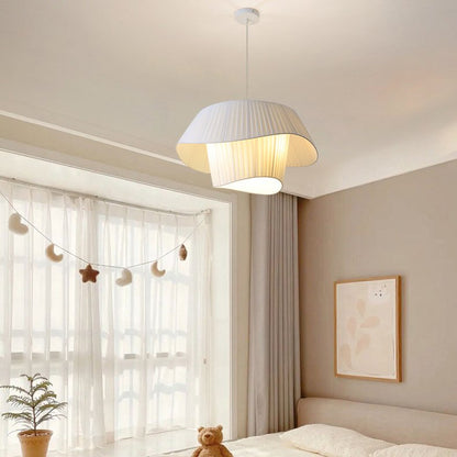 Modern Layered Wavy Pleated Fabric Pendant Light - Japandi Drum Chandelier