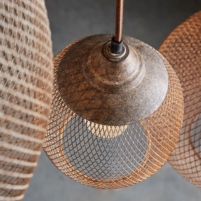 Woven Iron Pendant Light in Aged Grey