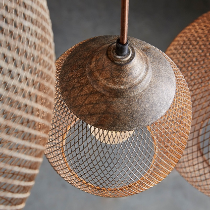 Woven Iron Pendant Light in Aged Grey