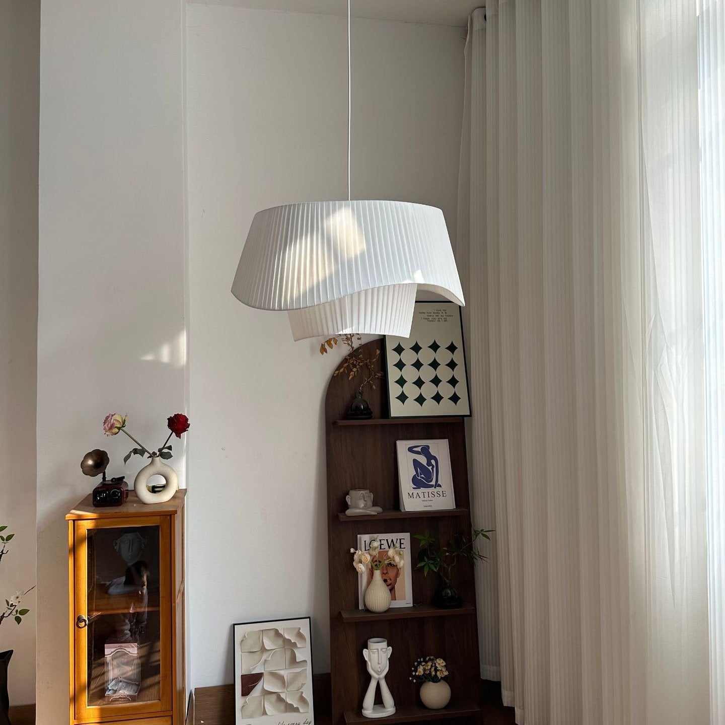 Modern Layered Wavy Pleated Fabric Pendant Light - Japandi Drum Chandelier