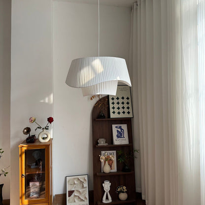 Modern Layered Wavy Pleated Fabric Pendant Light - Japandi Drum Chandelier