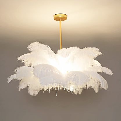 Modern Real Ostrich Feather Chandelier - Luxury Gold Pendant Light