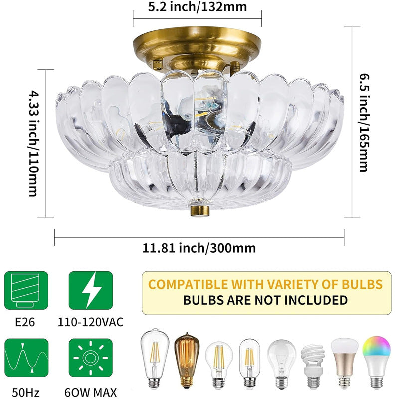 Modern Glass Semi-Flush Mount Ceiling Light - Umbrella Shape Decor
