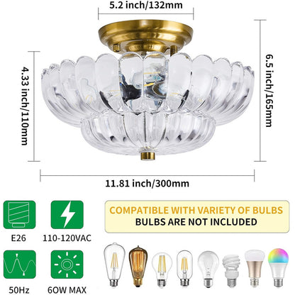 Modern Glass Semi-Flush Mount Ceiling Light - Umbrella Shape Decor