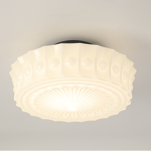 Vintage Hobnail Milk Glass Flush Mount - Retro Art Deco Ceiling Light