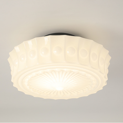 Vintage Hobnail Milk Glass Flush Mount - Retro Art Deco Ceiling Light