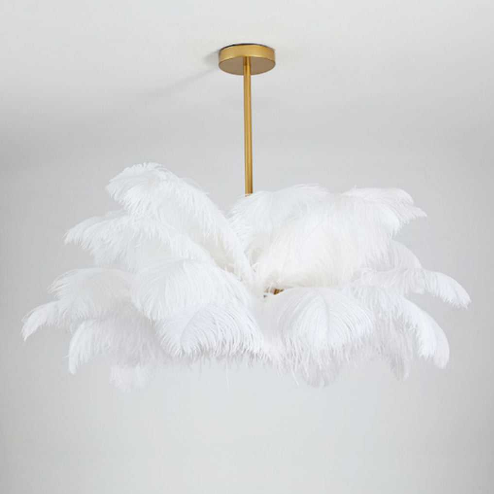 Modern Real Ostrich Feather Chandelier - Luxury Gold Pendant Light