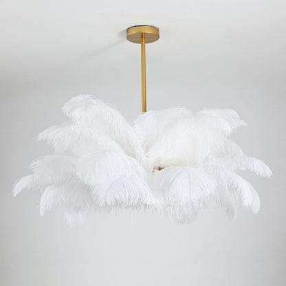 Modern Real Ostrich Feather Chandelier - Luxury Gold Pendant Light