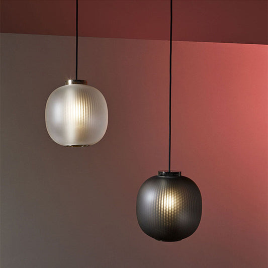 Vintage Ribbed Glass Frosted Pendant Light-[Modern pendant lighting for bedroom and living space]-Demolights UK
