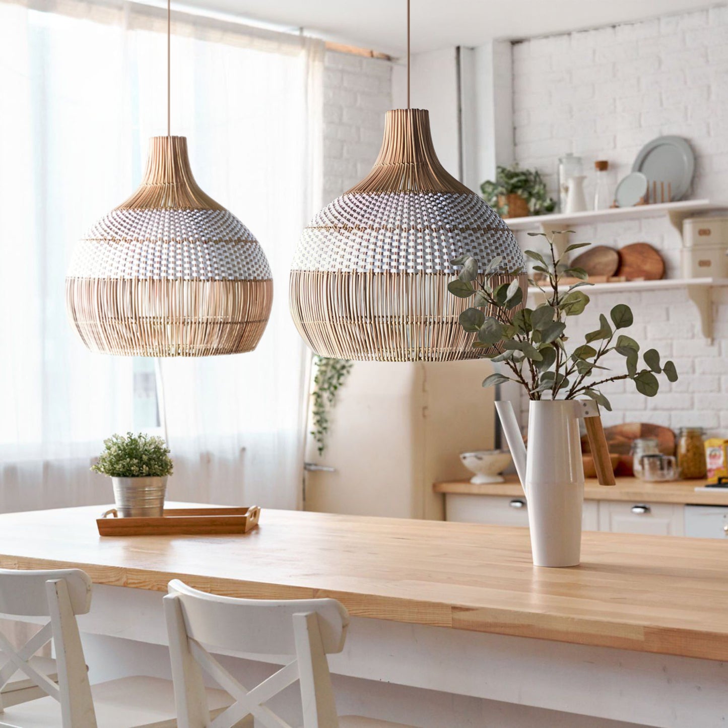 White Rattan Pendant Light Woven Rattan Lampshade