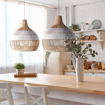 White Hand-Woven Rattan Pendant Light Woven Rattan Lampshade 30CM Small Boho Light