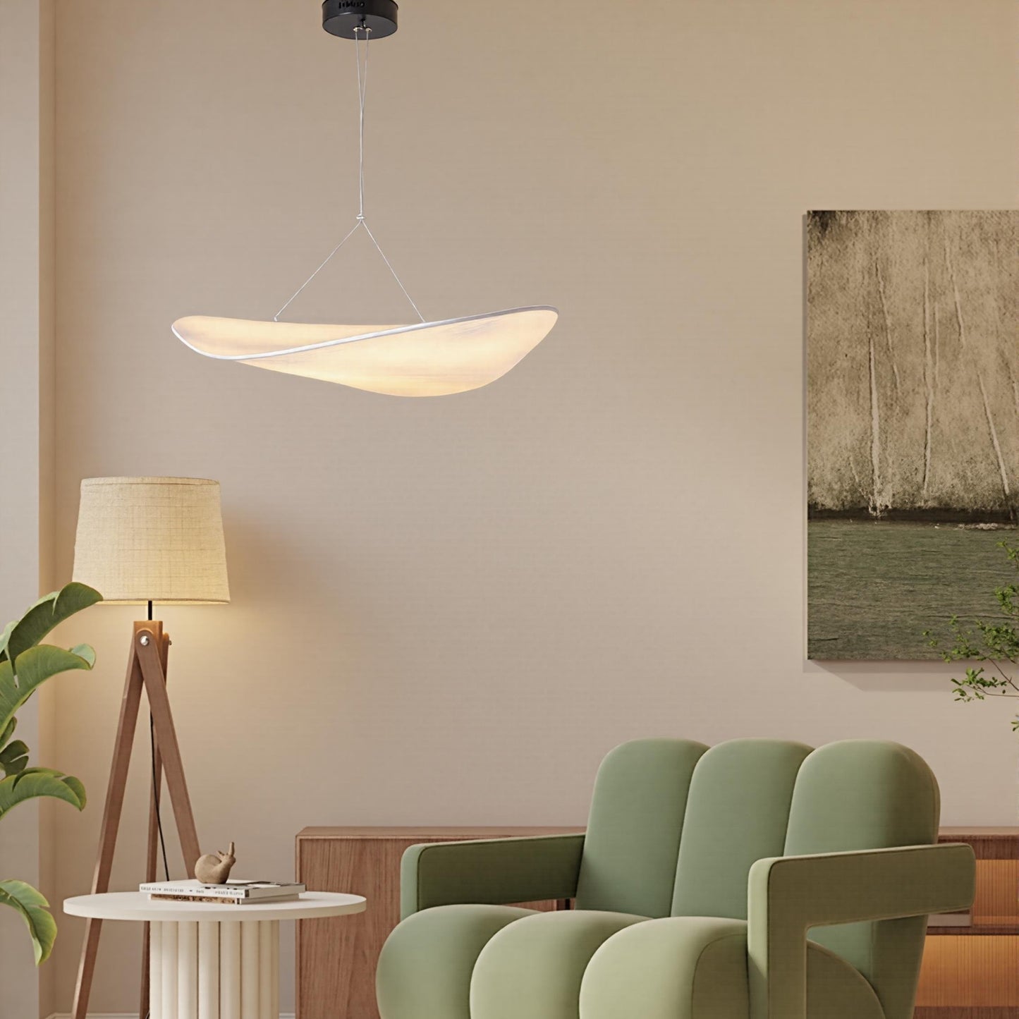 Modern Wavy Fiber Pendant Light - Wabi-Sabi Linear Hanging Lamp