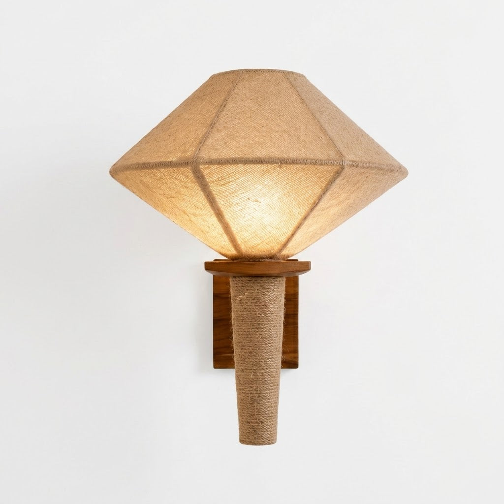 Natural Wood Fabric Geometric Japandi Wall Sconce