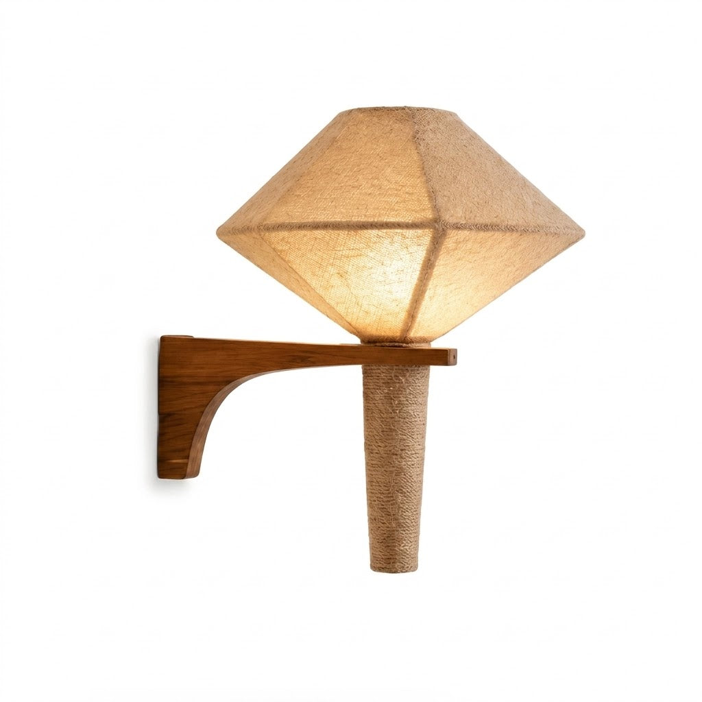 Natural Wood Fabric Geometric Japandi Wall Sconce