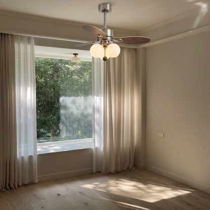 Modern Style Ceiling Fan with Light Iron & Glass Shades for Bedroom
