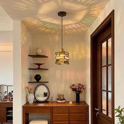 Handcrafted Vintage Geometric Stained Glass Pendant Light