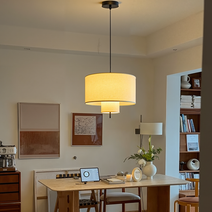 Modern Linen Drum Pendant Light - Japandi Nested Fabric Chandelier