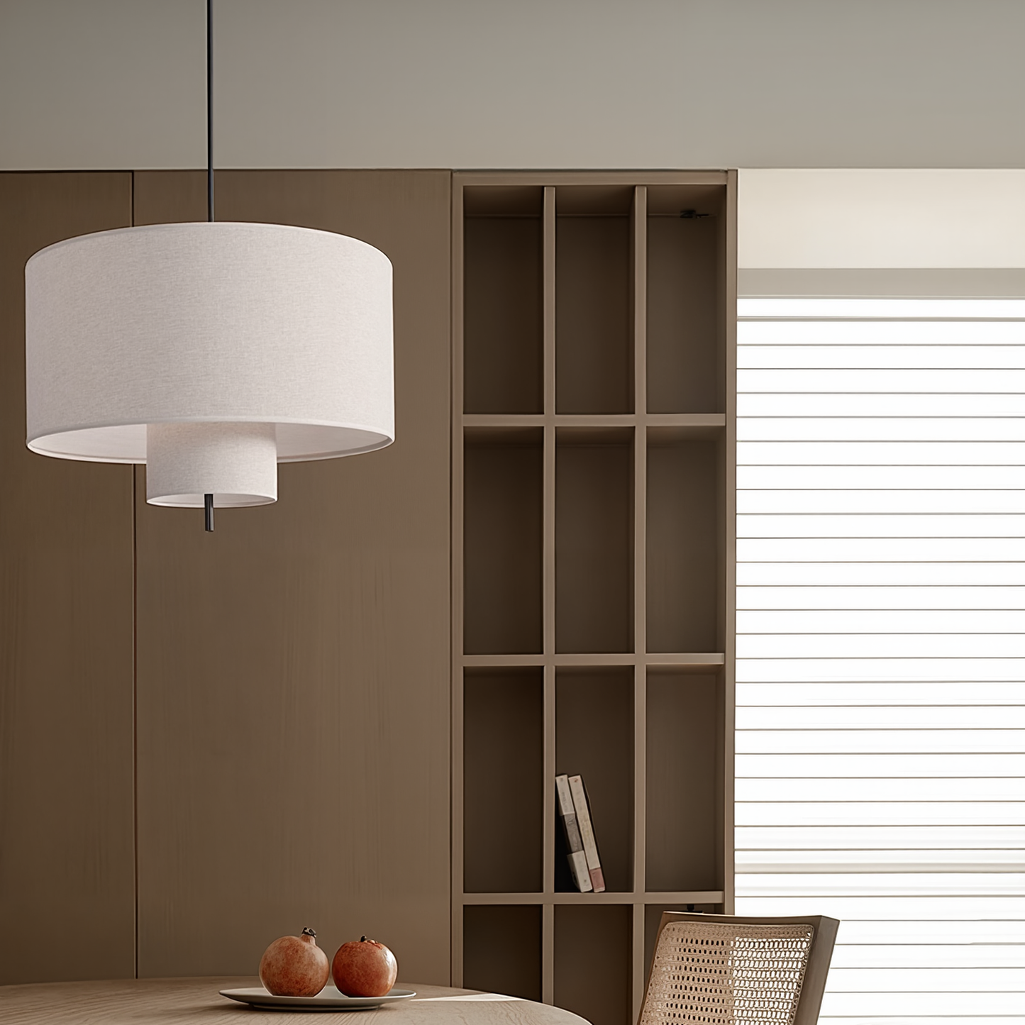 Modern Linen Drum Pendant Light - Japandi Nested Fabric Chandelier