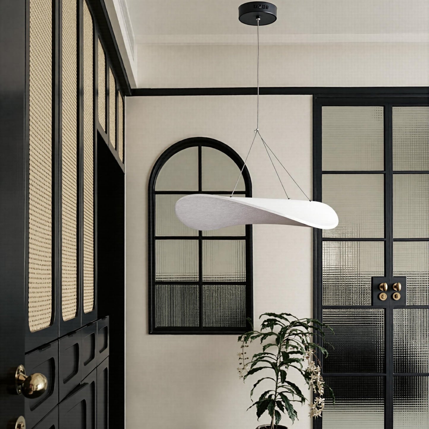 Modern Wavy Fiber Pendant Light - Wabi-Sabi Linear Hanging Lamp