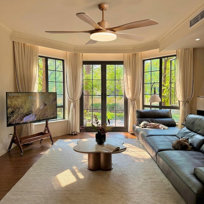 Modern Style Ceiling Fan with Light Natural Wood Finish & LED for Bedroom