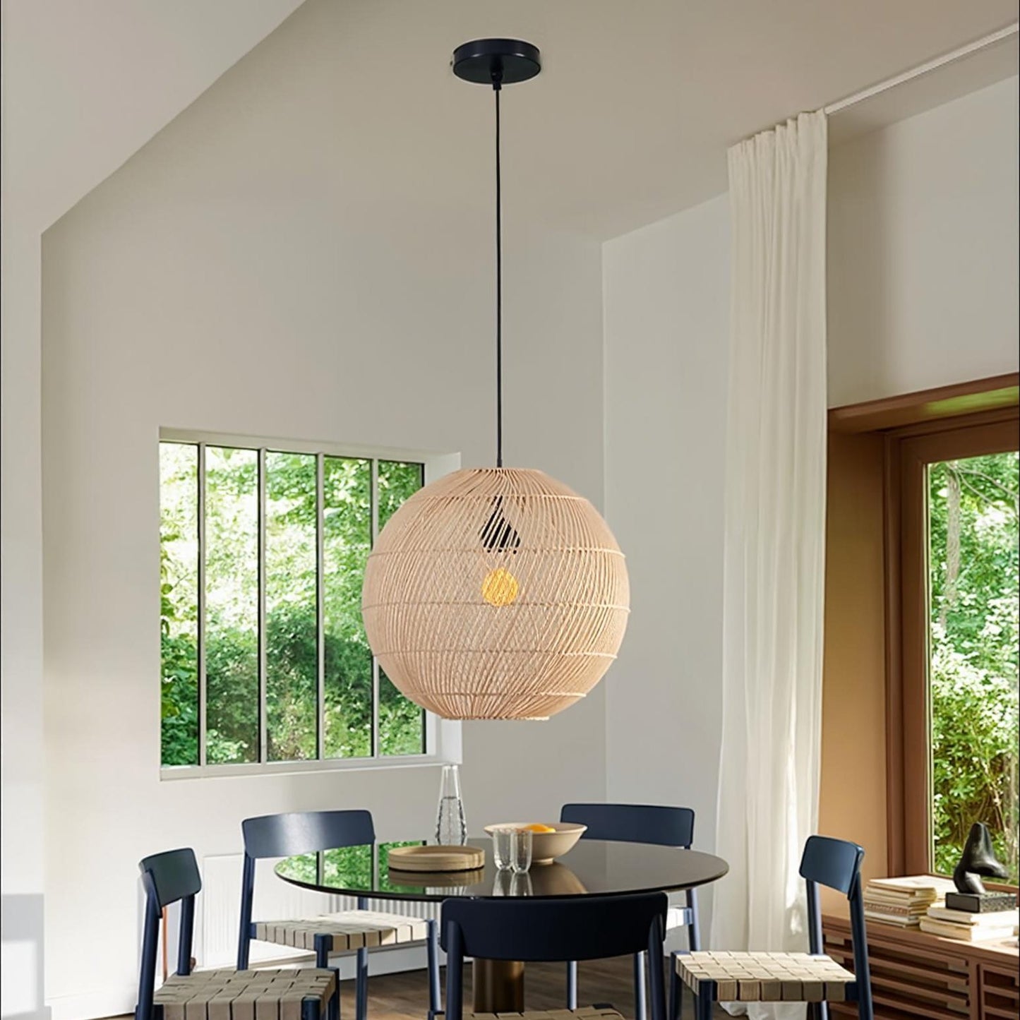 Modern Rattan Globe Pendant Light - Hand-Woven Boho Orb Chandelier