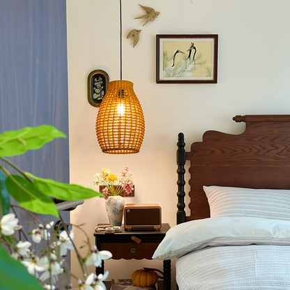 Modern Hand-Woven Rattan Teardrop Pendant Light - Japandi Boho Weave Chandelier