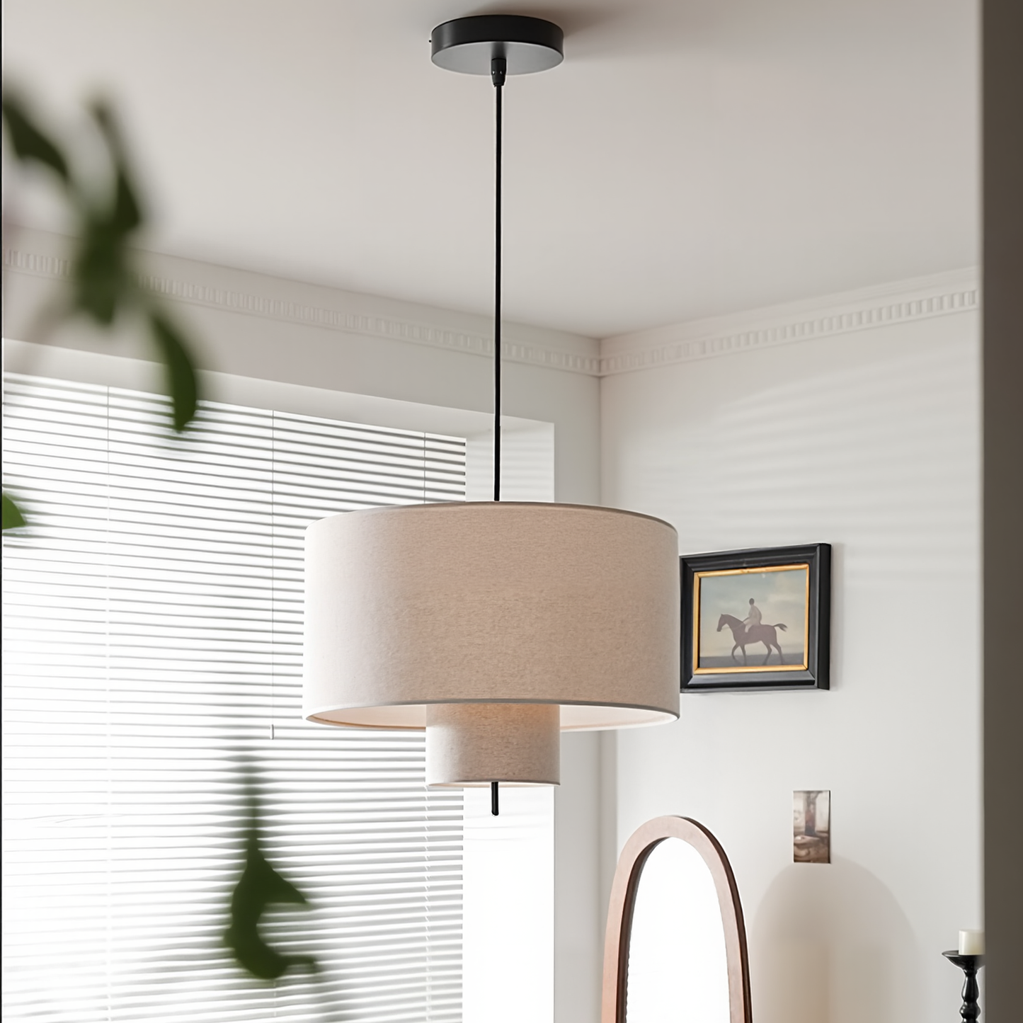 Modern Linen Drum Pendant Light - Japandi Nested Fabric Chandelier