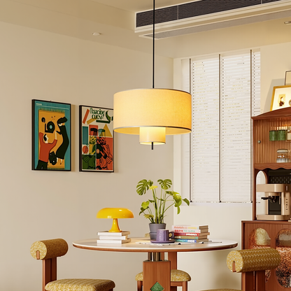 Modern Linen Drum Pendant Light - Japandi Nested Fabric Chandelier
