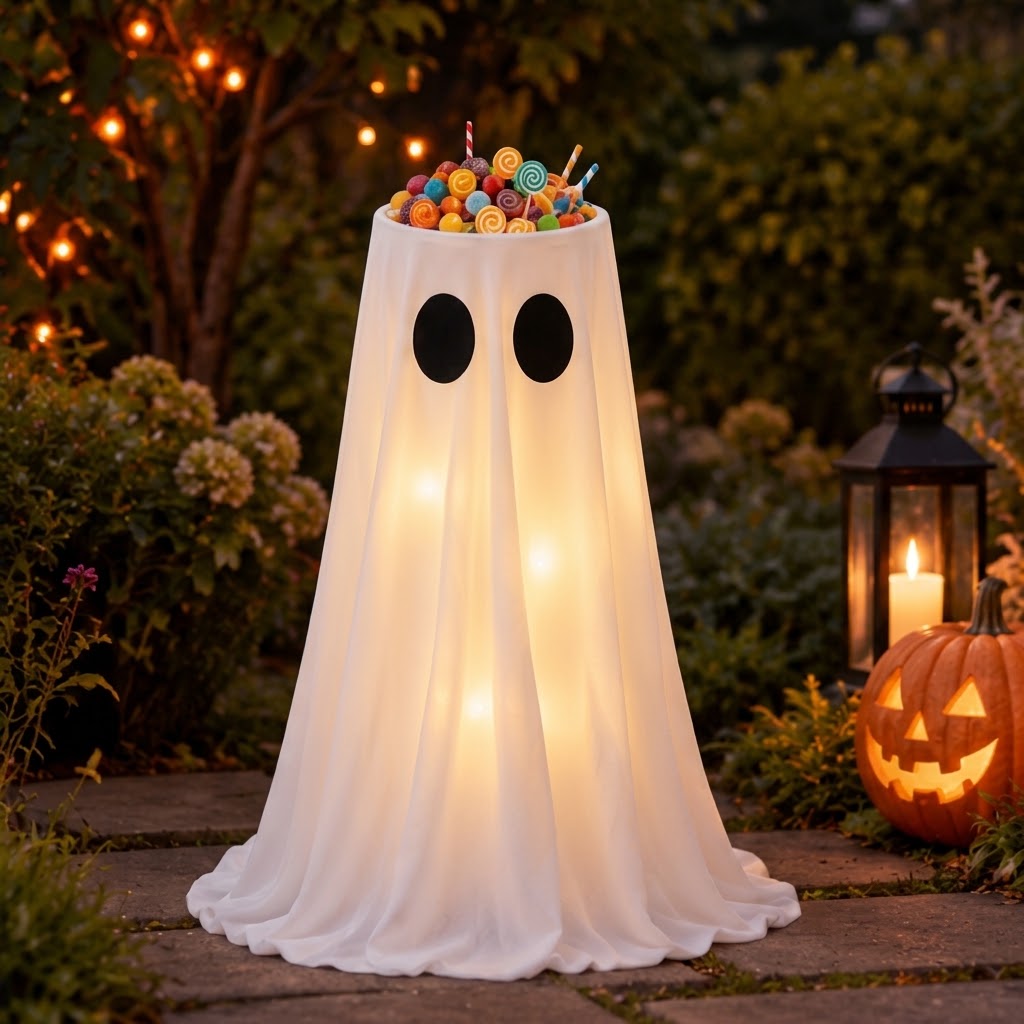 Light-Up Ghost Halloween Candy Bowl with Adjustable Height