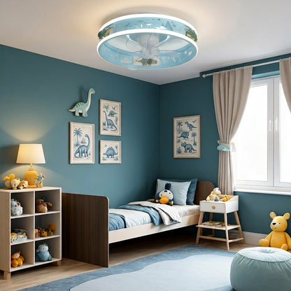Kids Ceiling Fan with LED Light Cute Round Design