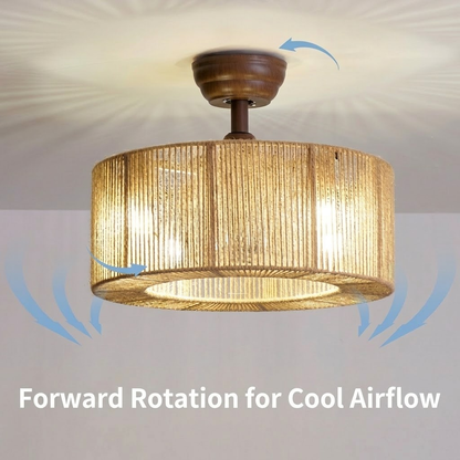 Wabi-Sabi Rope Ceiling Fan Light with Natural Wood Finish