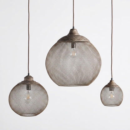 Woven Iron Pendant Light in Aged Grey