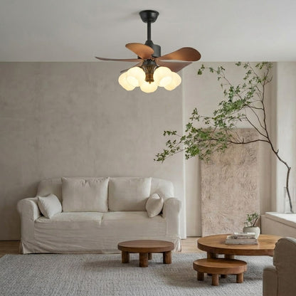 Nordic Wood Effect Ceiling Fan with Light & Hanging Rod for Bedroom & Living Room